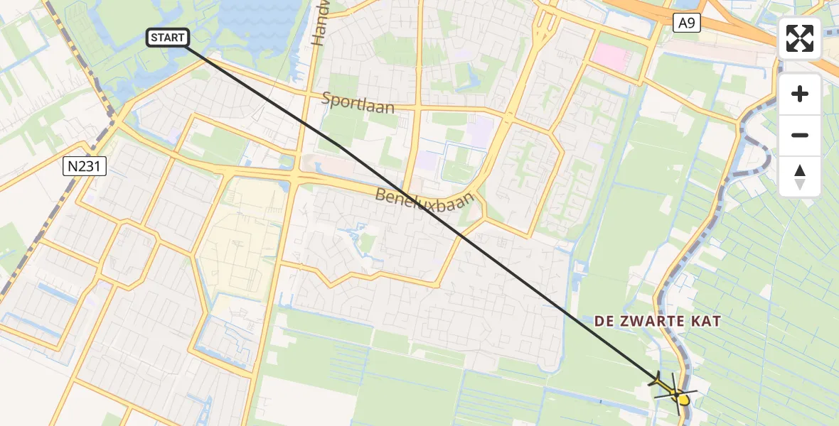 Routekaart van de vlucht: Politieheli naar Amstelveen, Startbaan