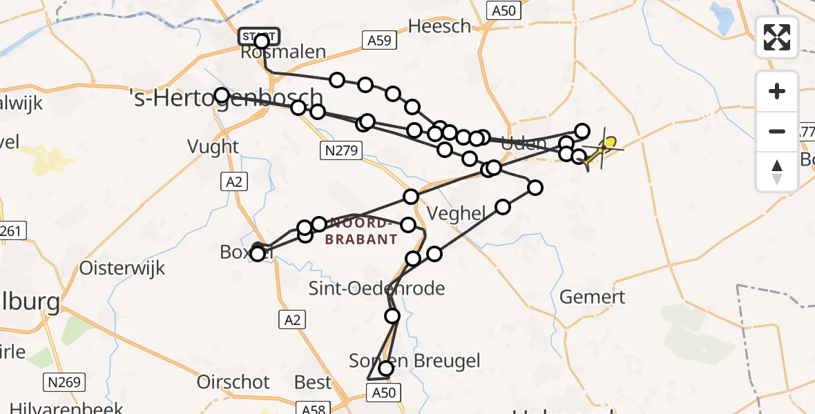 Routekaart van de vlucht: Politieheli naar Vliegbasis Volkel, Kanaalpark