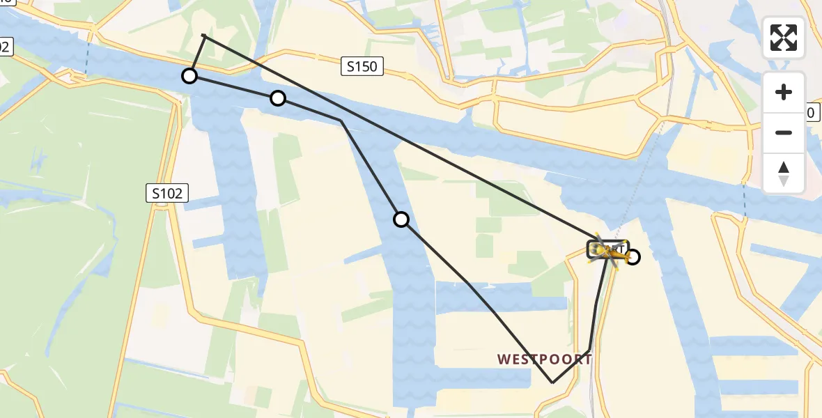 Vluchtroute Traumahelikopter van Amsterdam Heliport naar Amsterdam Heliport