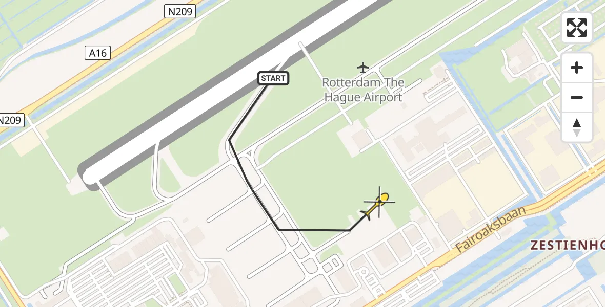 Routekaart van de vlucht: Kustwachthelikopter naar Rotterdam The Hague Airport, Arlandabaan Platformzijde