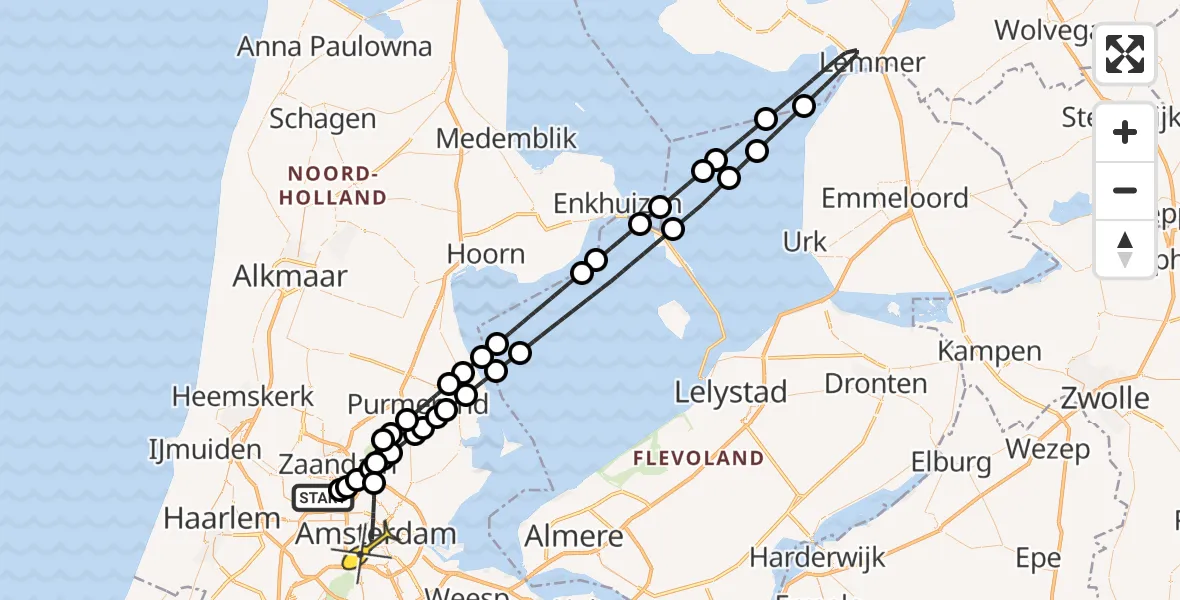 Routekaart van de vlucht: Lifeliner 1 naar Amsterdam, Westhavenweg