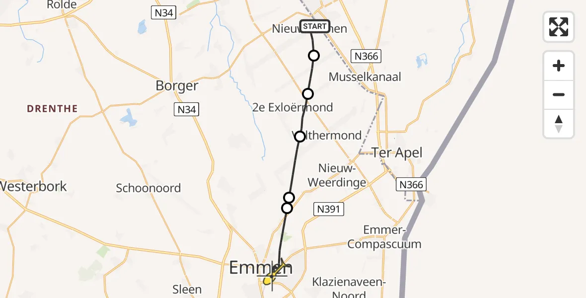 Routekaart van de vlucht: Lifeliner 4 naar Emmen, Zuidelijke Tweederdeweg