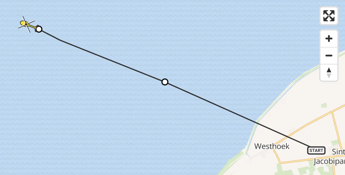 Routekaart van de vlucht: Ambulancehelikopter naar Oosterend, Vingegat