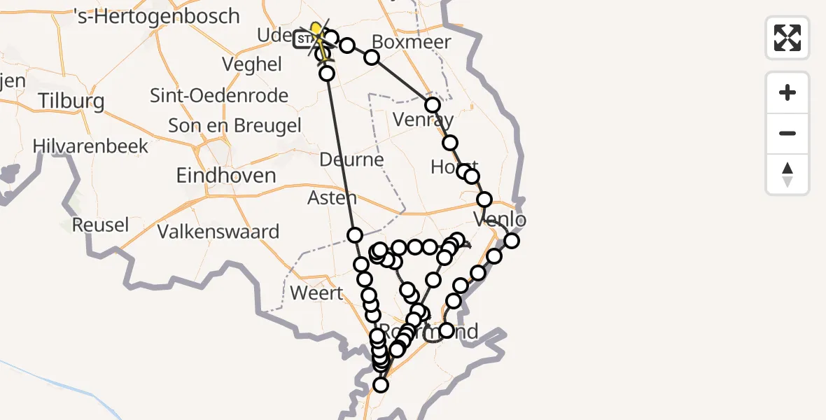 Routekaart van de vlucht: Politieheli naar Odiliapeel, Zeelandsedijk