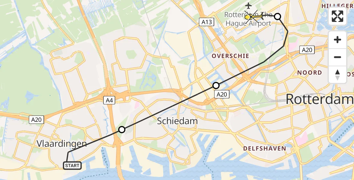 Routekaart van de vlucht: Lifeliner 2 naar Rotterdam The Hague Airport, Willem Beukelszoonstraat