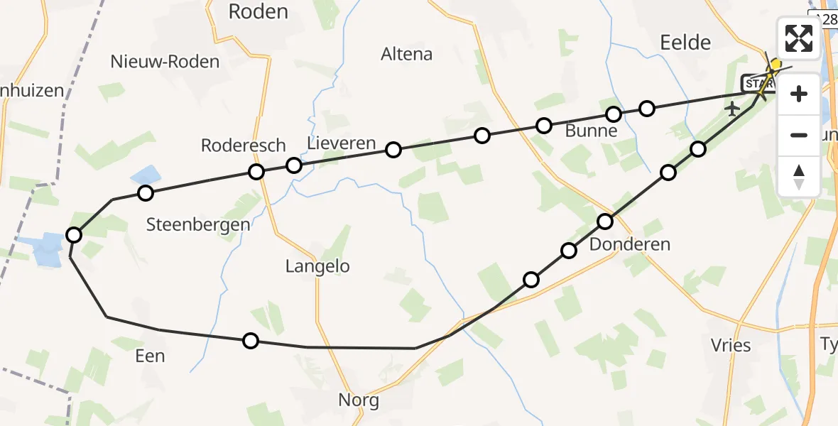 Routekaart van de vlucht: Lifeliner 4 naar Groningen Airport Eelde, Oosterloop
