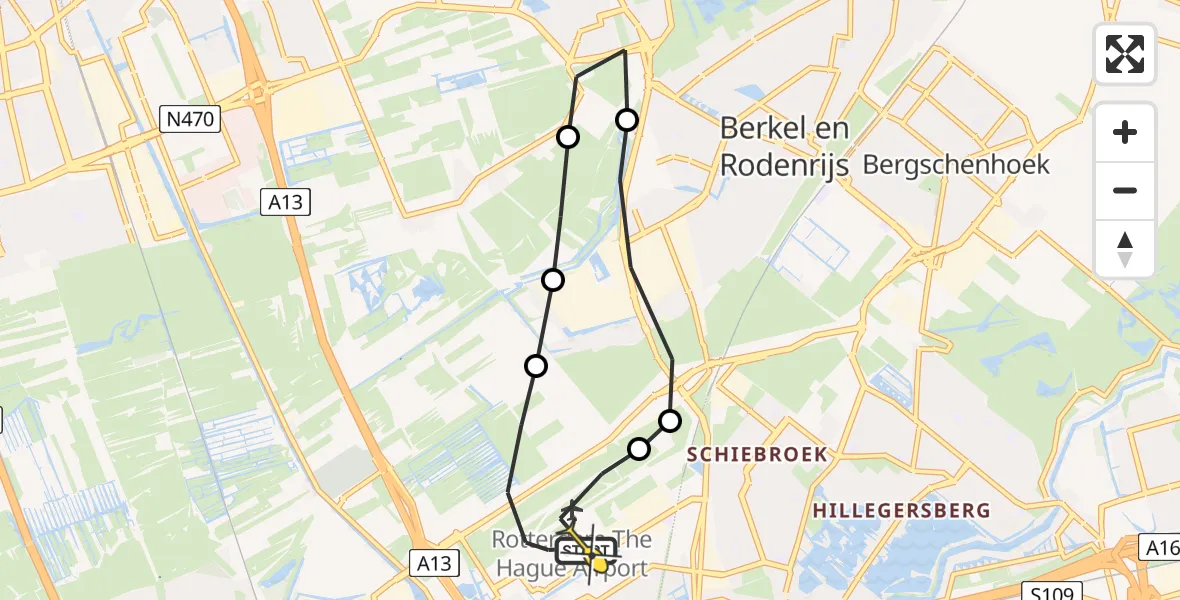 Routekaart van de vlucht: Lifeliner 2 naar Rotterdam The Hague Airport, Jacob van Lennepweg