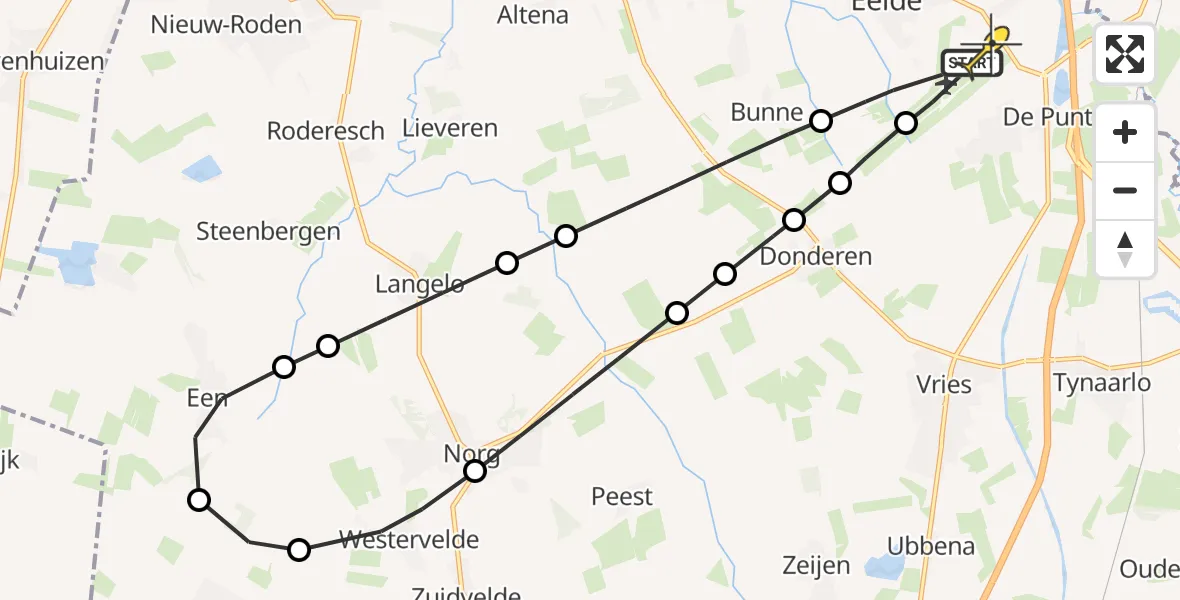Routekaart van de vlucht: Lifeliner 4 naar Groningen Airport Eelde, Oosterloop