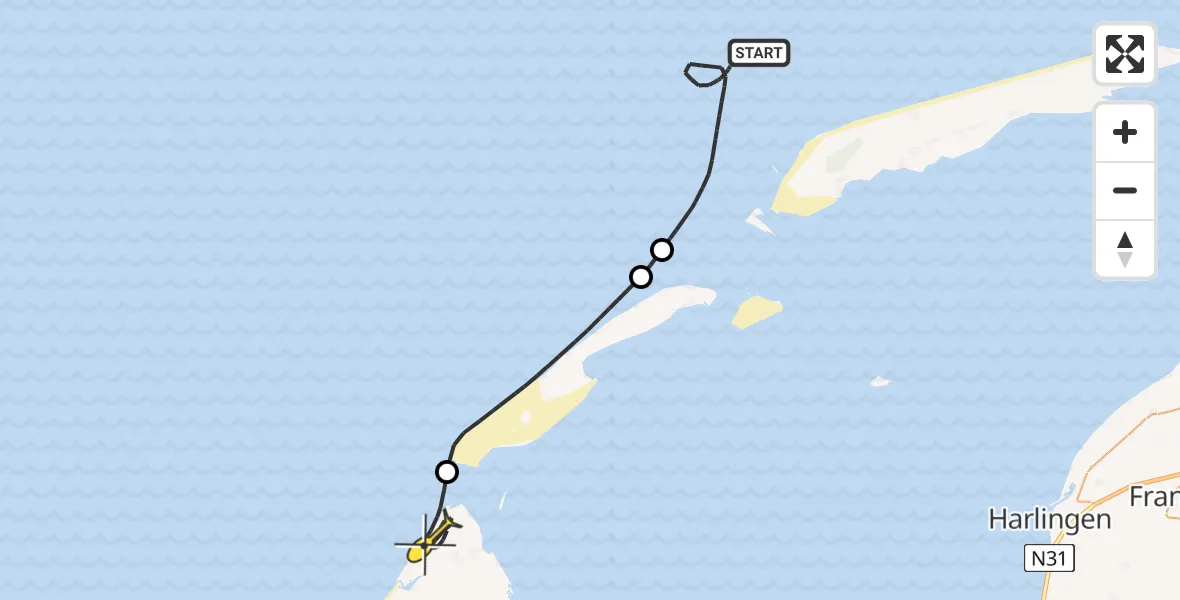 Routekaart van de vlucht: Kustwachthelikopter naar De Cocksdorp, Krimweg