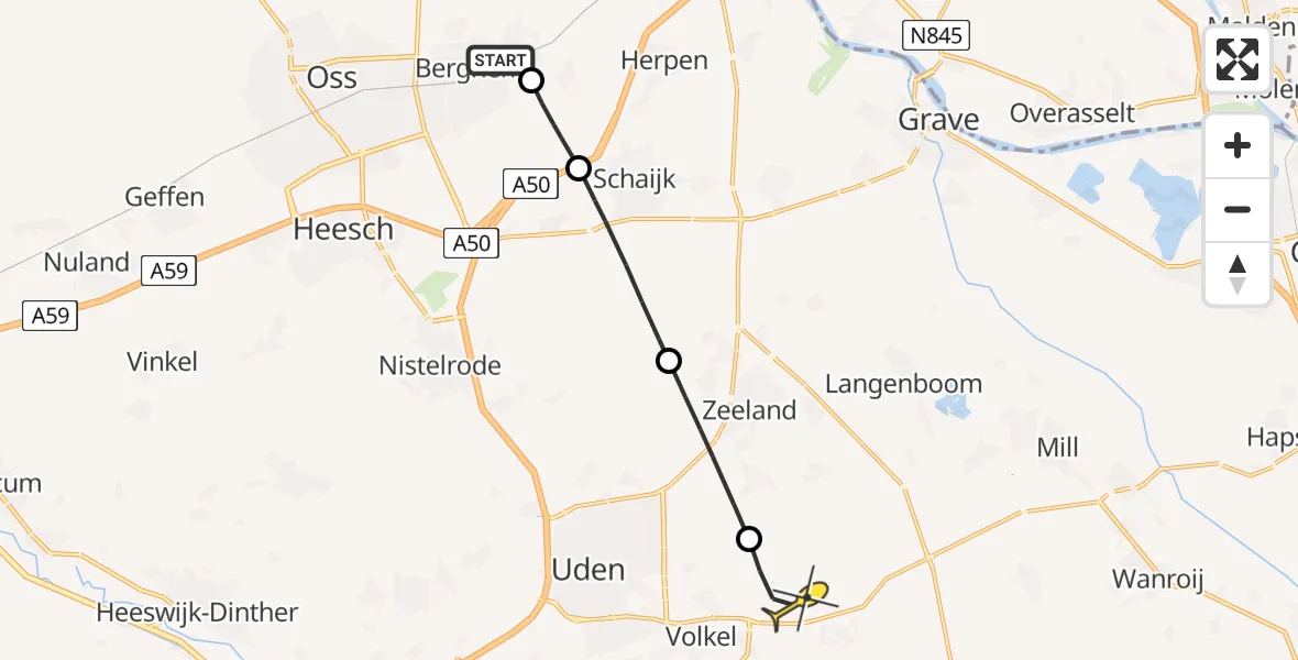 Routekaart van de vlucht: Lifeliner 3 naar Vliegbasis Volkel, Hoefstraat