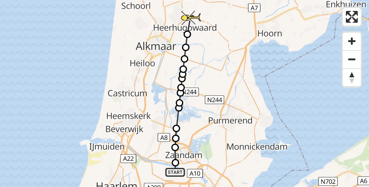 Routekaart van de vlucht: Lifeliner 1 naar Heerhugowaard, Hoofdtocht