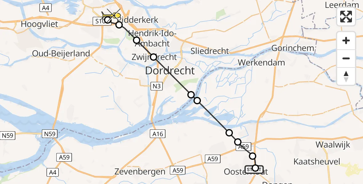 Routekaart van de vlucht: Lifeliner 2 naar Rotterdam, Kreeksluisweg