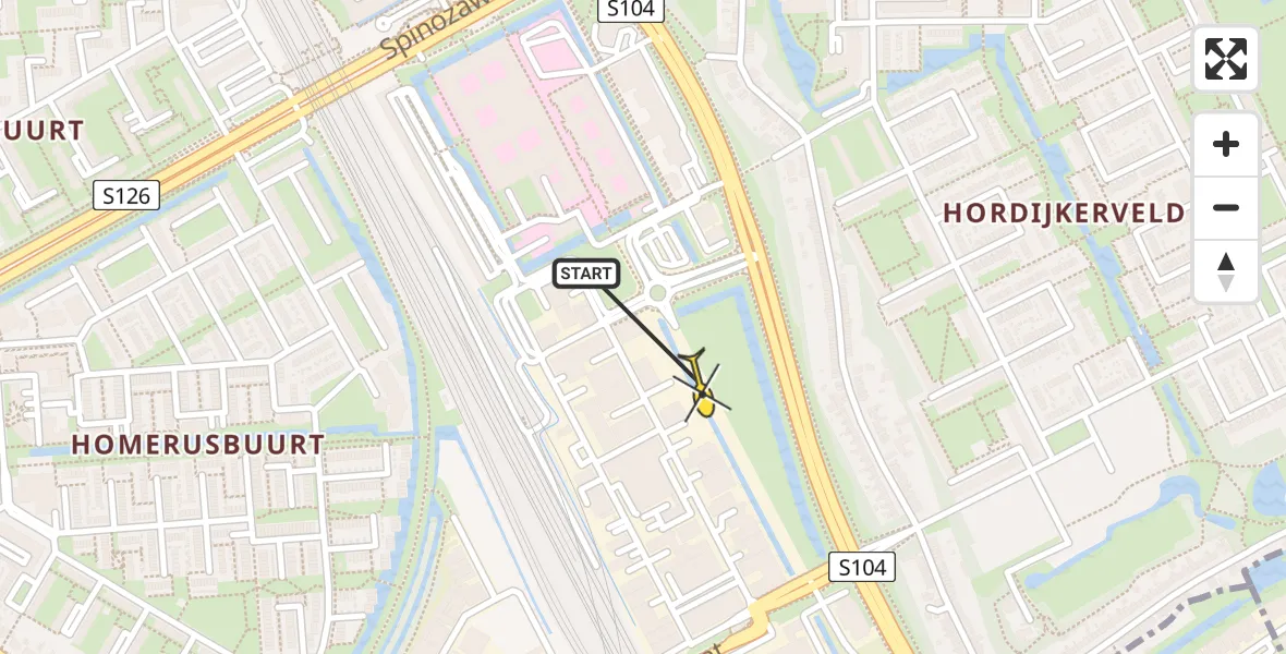 Routekaart van de vlucht: Traumahelikopter naar Rotterdam, Stolwijkstraat