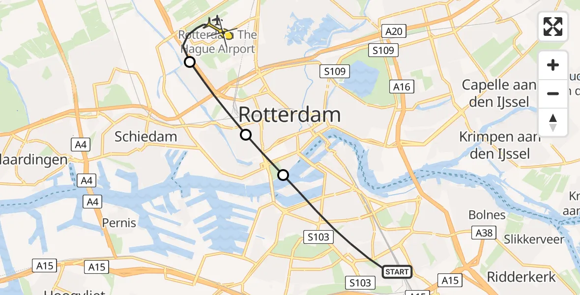 Routekaart van de vlucht: Lifeliner 2 naar Rotterdam The Hague Airport, Spinozaweg