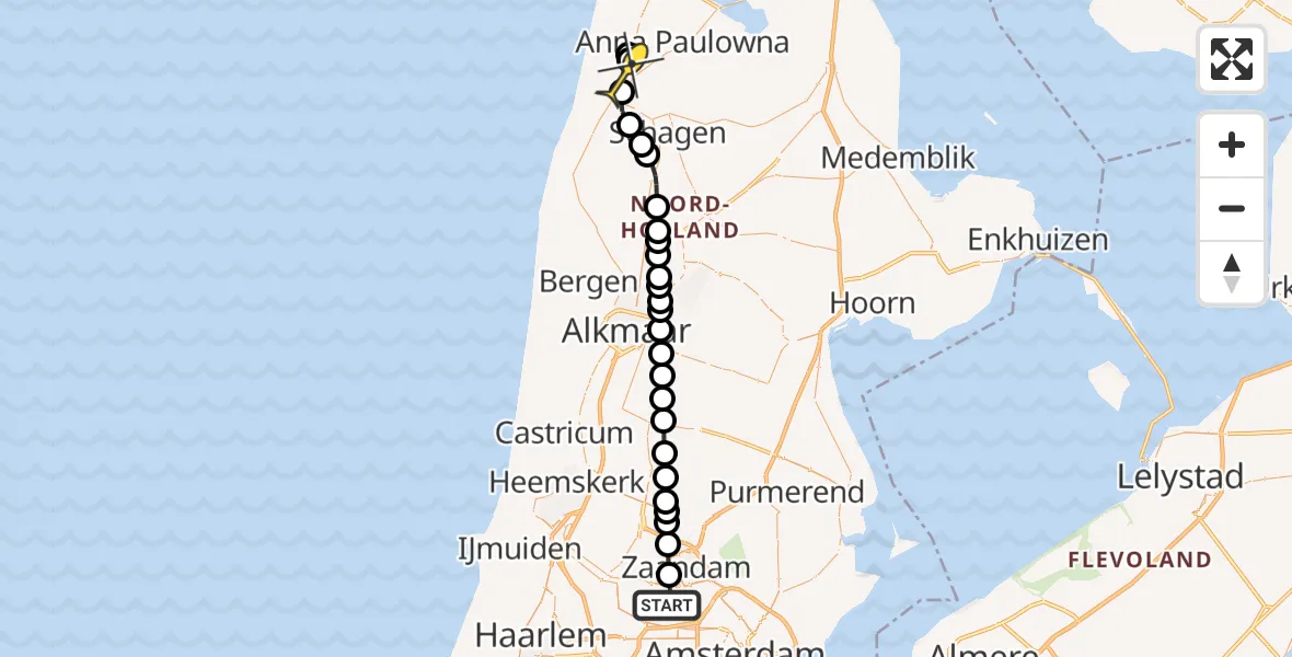 Routekaart van de vlucht: Lifeliner 1 naar 't Zand, Grote Tocht