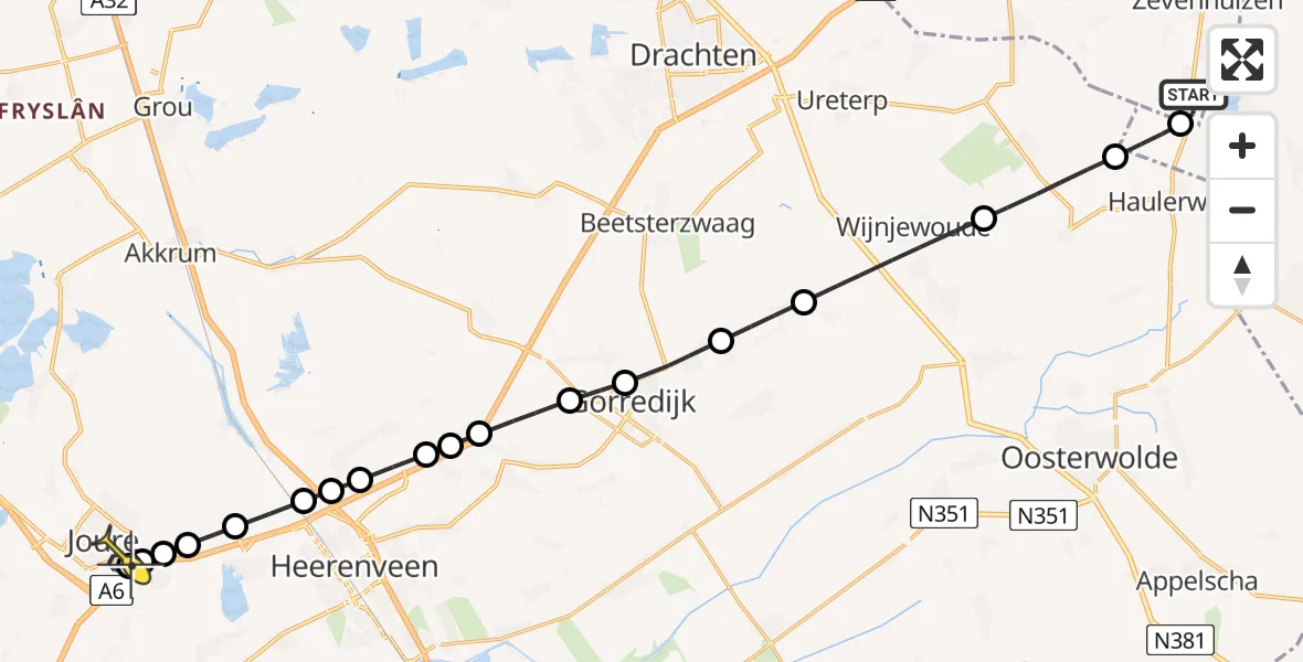 Routekaart van de vlucht: Lifeliner 4 naar Joure, Grensweg