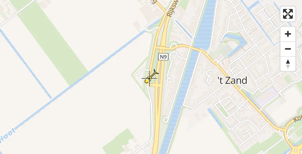 Routekaart van de vlucht: Traumahelikopter naar 't Zand