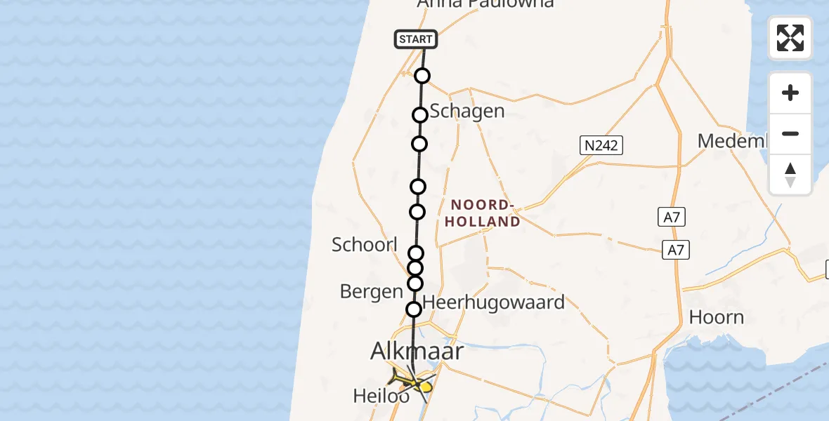 Routekaart van de vlucht: Lifeliner 1 naar Alkmaar, Keinsmerweg