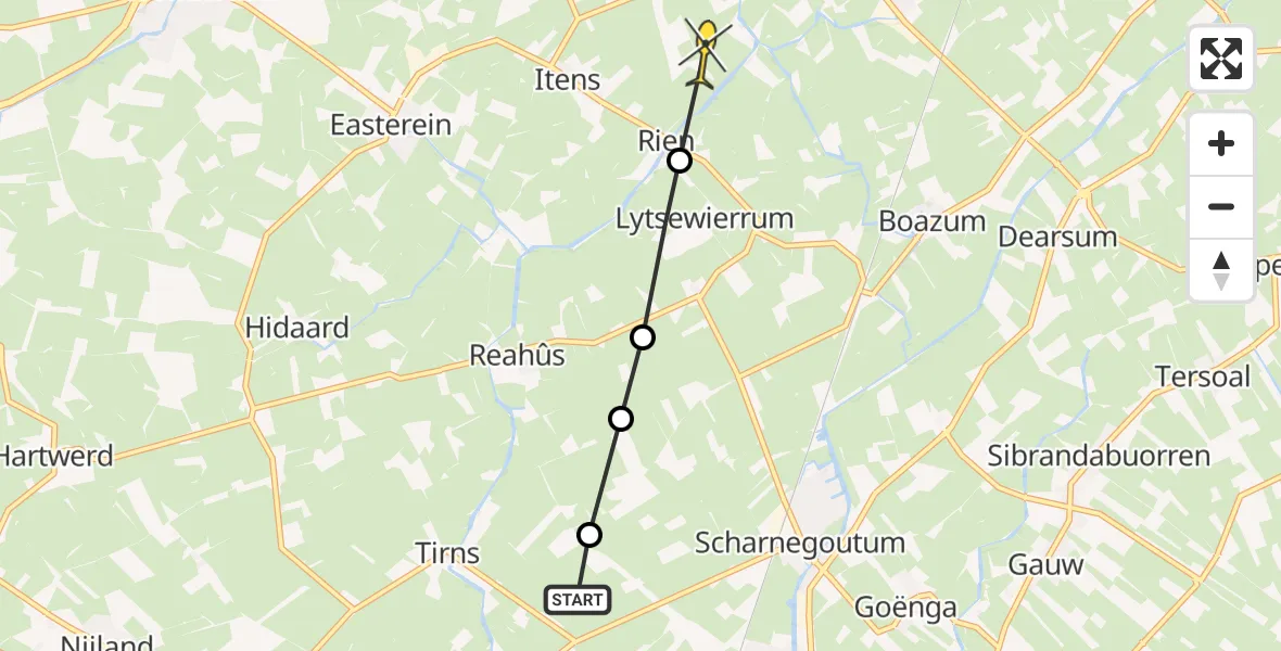Routekaart van de vlucht: Ambulancehelikopter naar Rien, Slyp