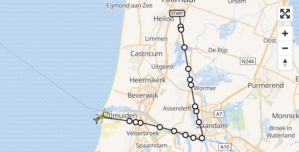 Routekaart van de vlucht: Lifeliner 1 naar IJmuiden, Opaalstraat