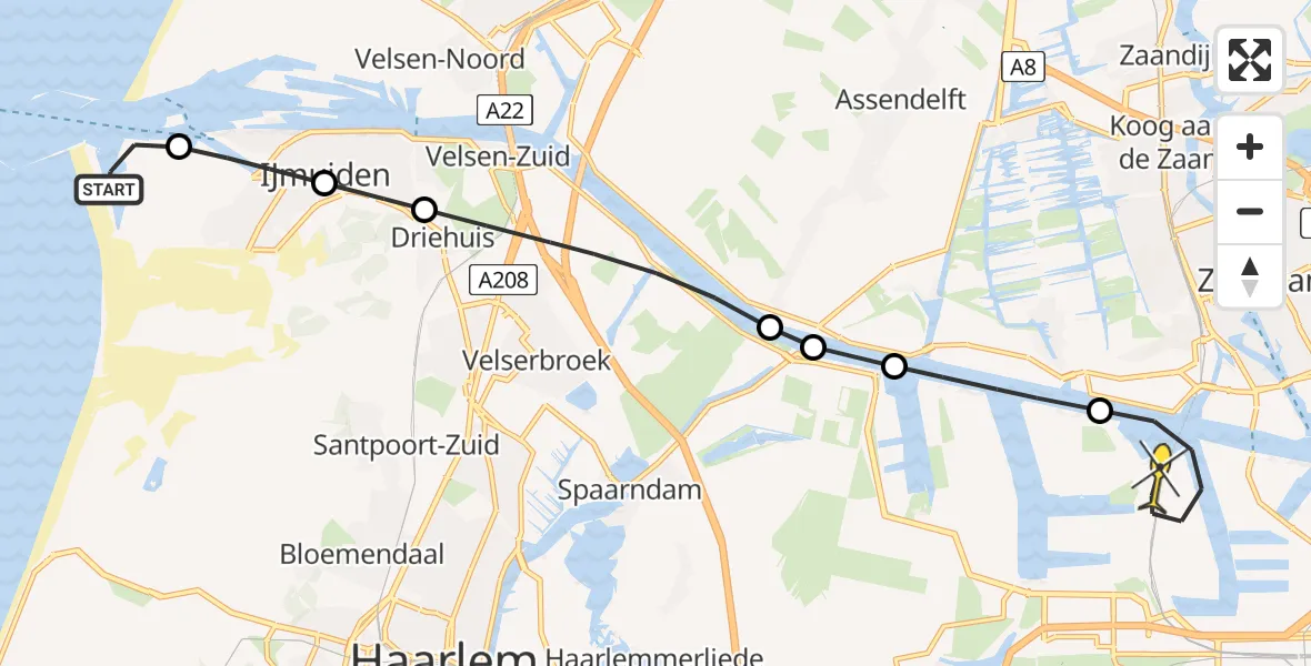 Routekaart van de vlucht: Lifeliner 1 naar Amsterdam Heliport, Westerduinweg