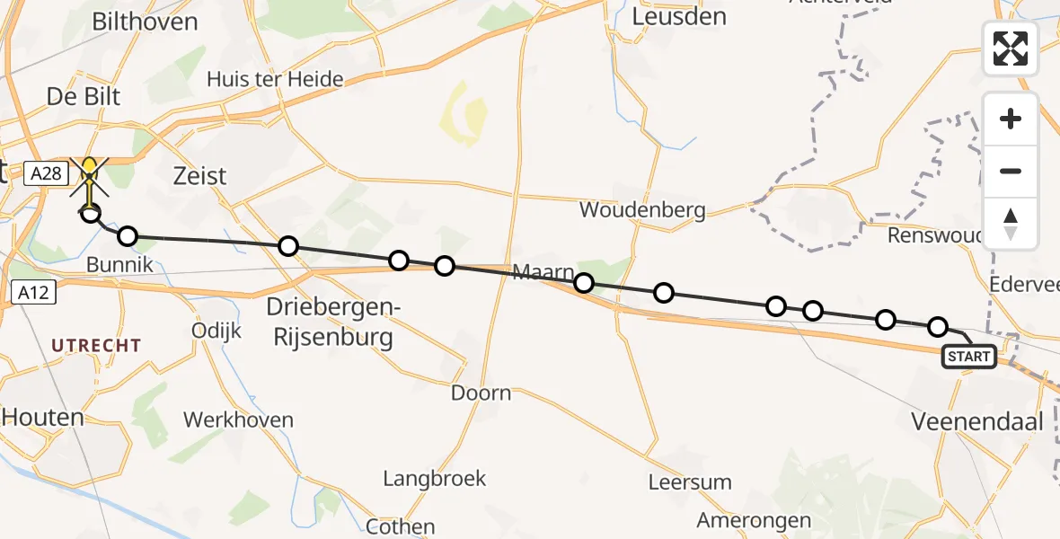 Routekaart van de vlucht: Lifeliner 3 naar Universitair Medisch Centrum Utrecht, Emminkhuizerlaan