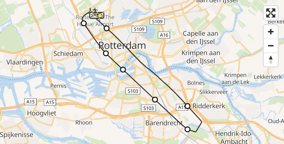 Routekaart van de vlucht: Lifeliner 2 naar Rotterdam The Hague Airport, Buys Ballotlaan