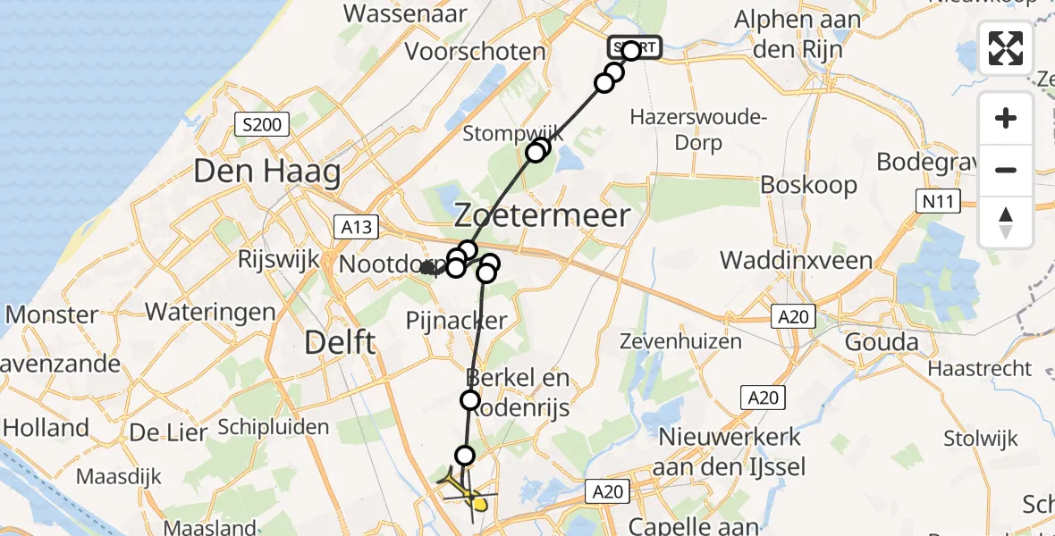 Routekaart van de vlucht: Politieheli naar Rotterdam The Hague Airport, Burmadeweg