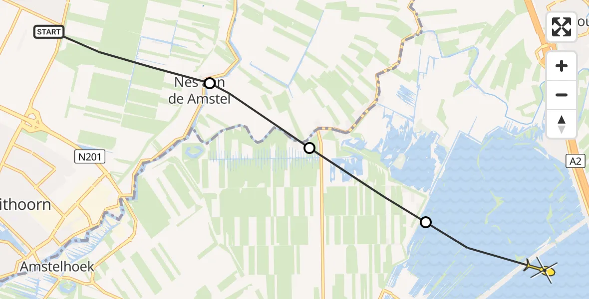 Routekaart van de vlucht: Politieheli naar Vinkeveen, Middenweg Bovenkerker Polder