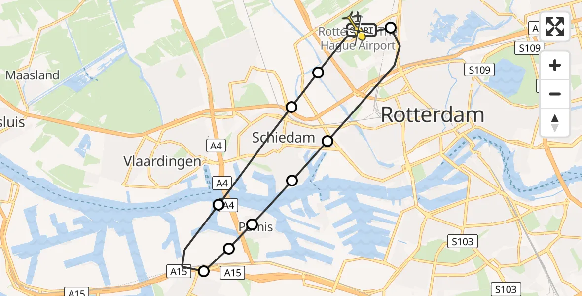 Routekaart van de vlucht: Lifeliner 2 naar Rotterdam The Hague Airport, Verlaatstraat