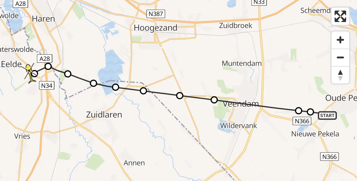 Routekaart van de vlucht: Lifeliner 4 naar Groningen Airport Eelde, Kibbelgaarn