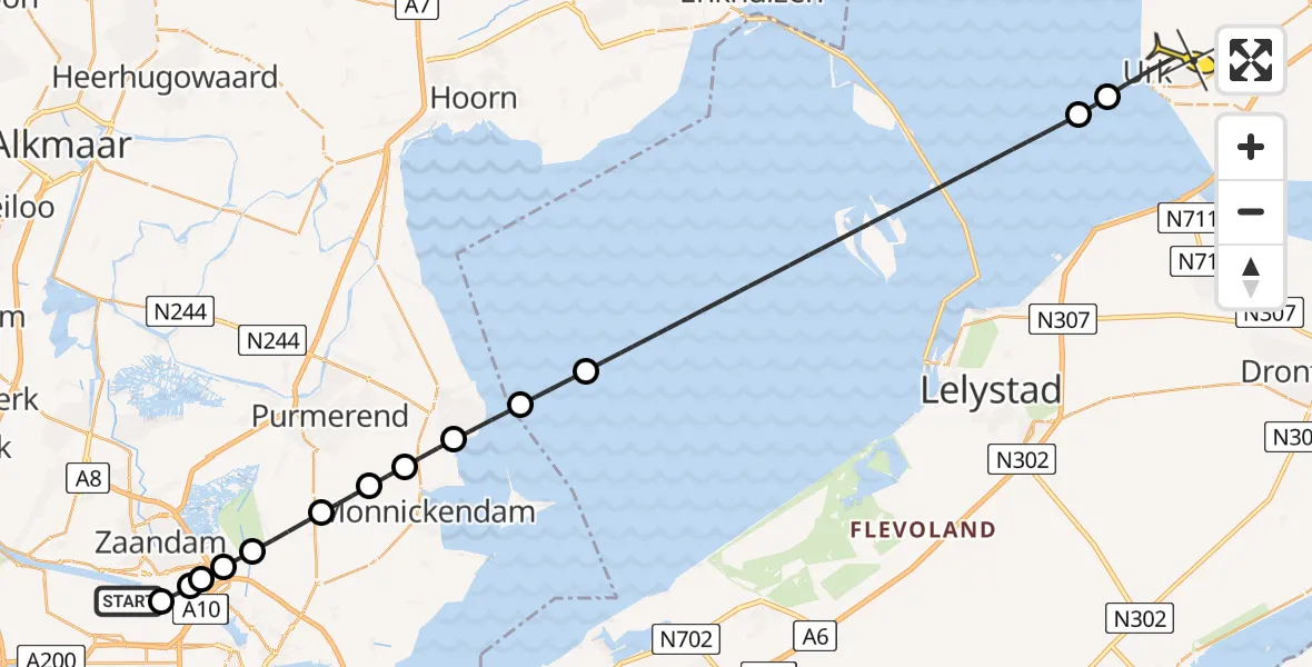 Routekaart van de vlucht: Lifeliner 1 naar Urk, Kajuitpad