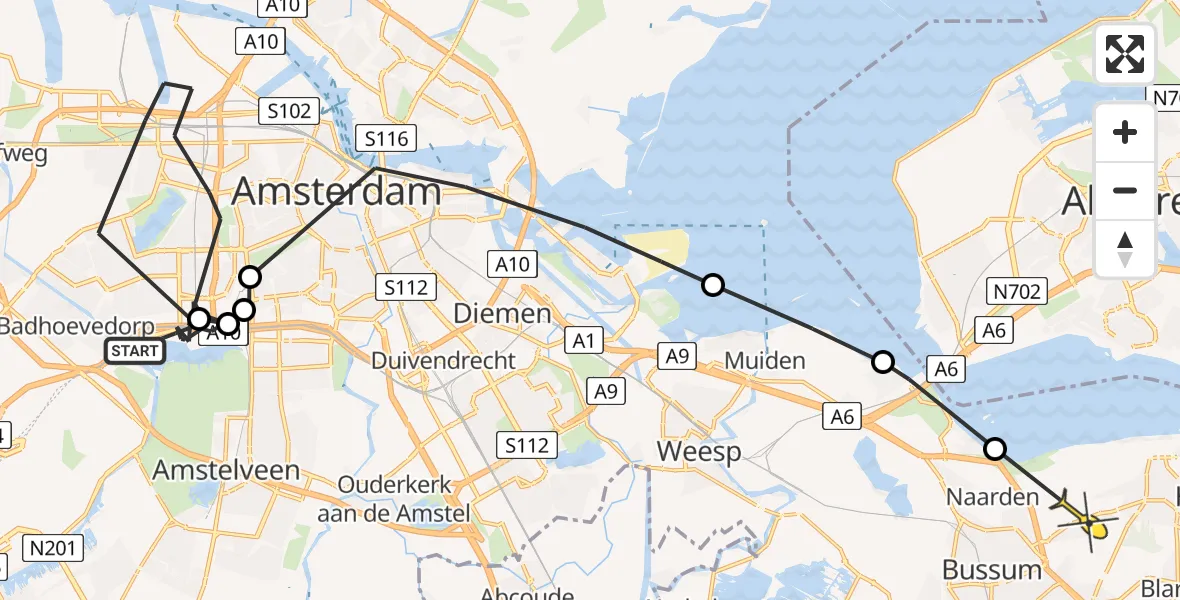 Routekaart van de vlucht: Politiehelikopter naar Huizen, Oude Haagseweg