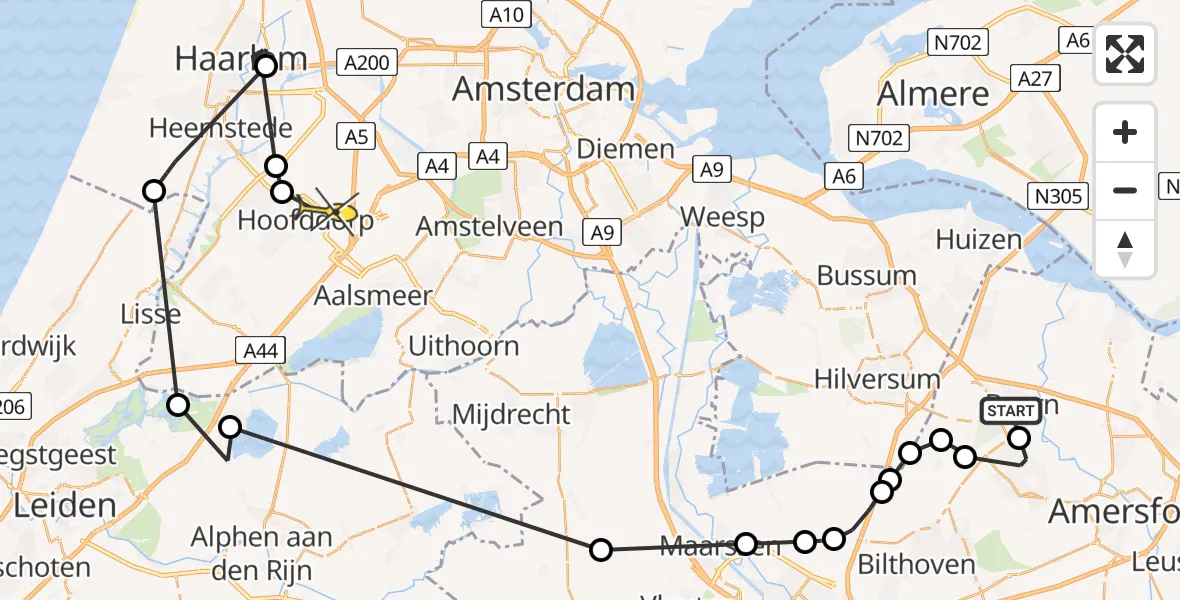 Routekaart van de vlucht: Politieheli naar Hoofddorp, Noorderweg