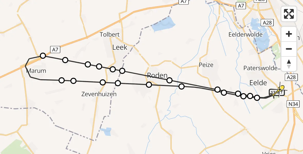 Routekaart van de vlucht: Lifeliner 4 naar Groningen Airport Eelde, Lugtenbergerweg