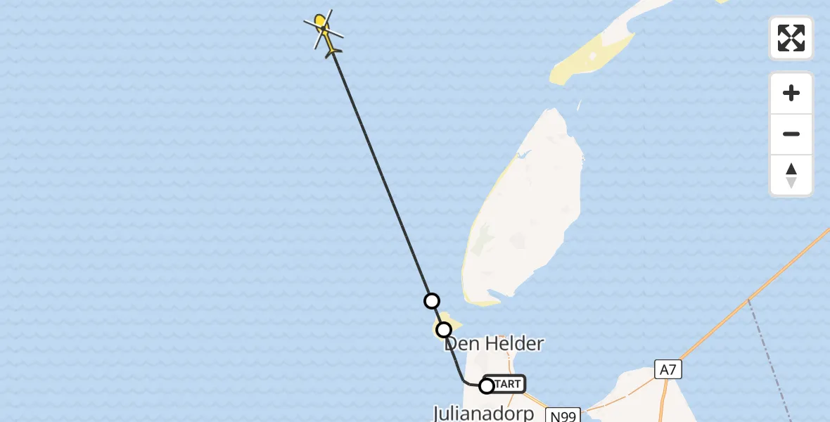 Vluchtroute  van Vliegveld De Kooy naar 