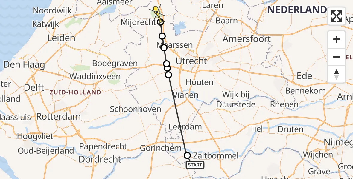 Routekaart van de vlucht: Politieheli naar Vinkeveen, Maasdijk