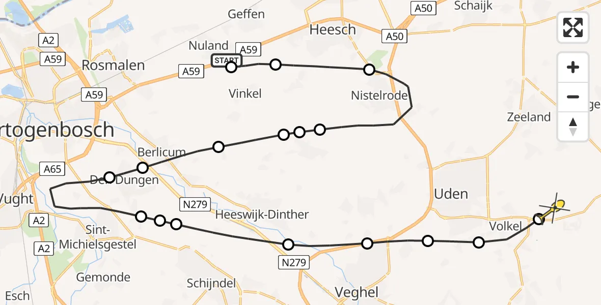 Routekaart van de vlucht: Lifeliner 3 naar Vliegbasis Volkel, Weerscheut