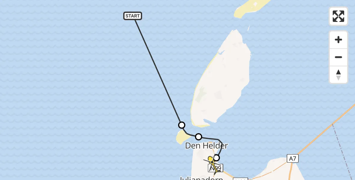 Routekaart van de vlucht: Kustwachthelikopter naar Vliegveld De Kooy, Luchthavenweg