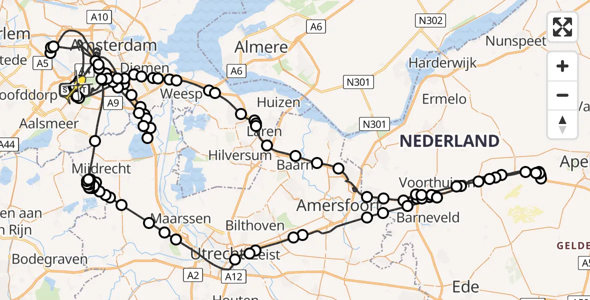 Routekaart van de vlucht: Politieheli naar Schiphol, Bosrandweg