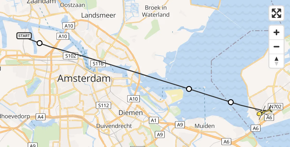 Routekaart van de vlucht: Lifeliner 1 naar Almere, Westhaven