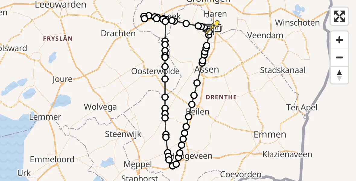 Routekaart van de vlucht: Lifeliner 4 naar Groningen Airport Eelde, Molenweg