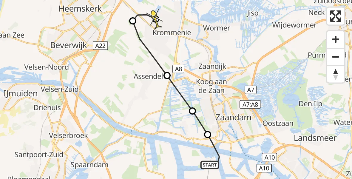 Routekaart van de vlucht: Lifeliner 1 naar Krommenie, Hemweg