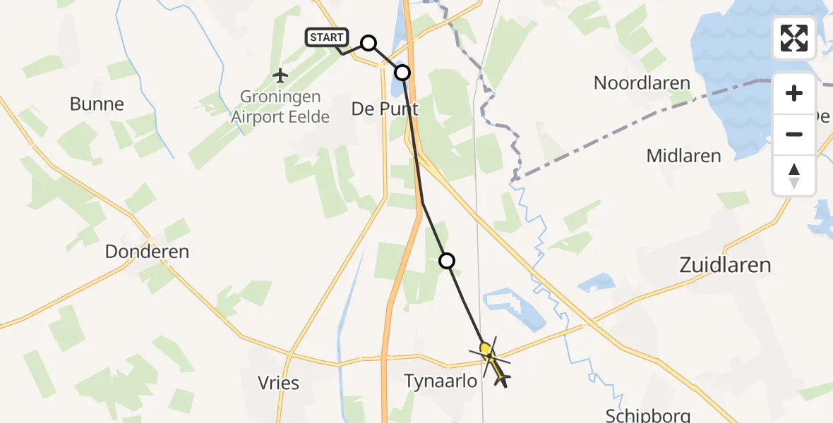 Routekaart van de vlucht: Lifeliner 4 naar Tynaarlo, Zuidlaarderweg