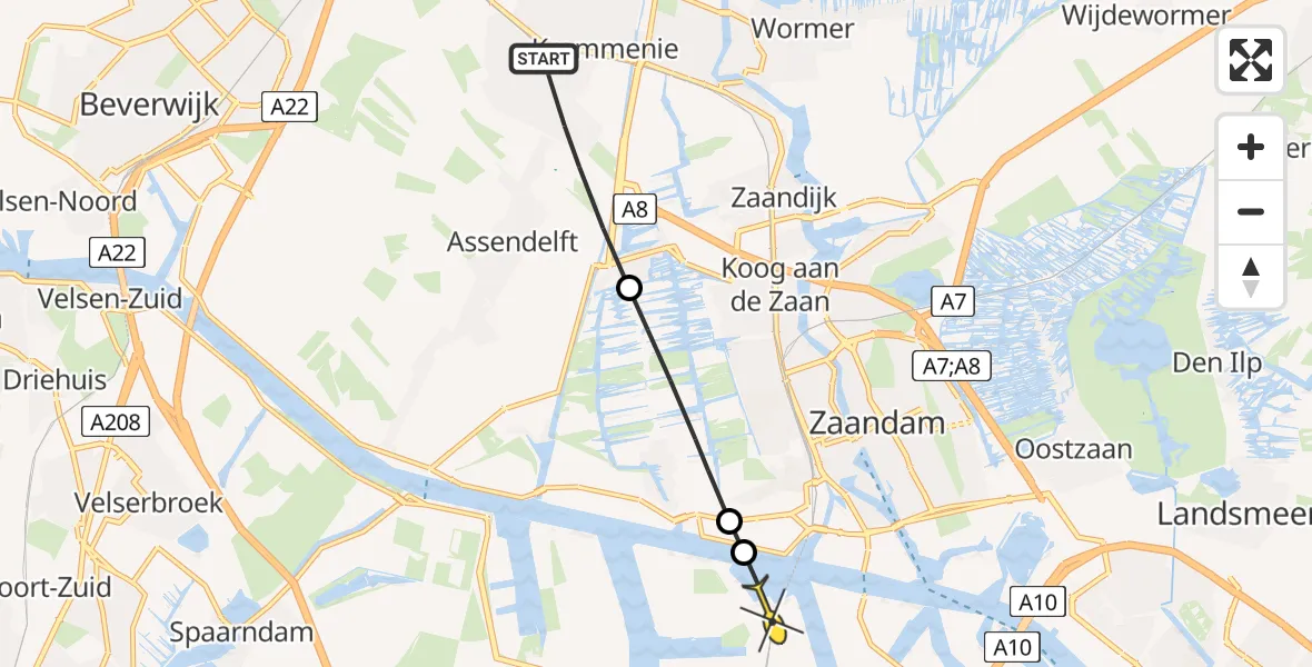 Routekaart van de vlucht: Lifeliner 1 naar Amsterdam Heliport, Blauwe Ring