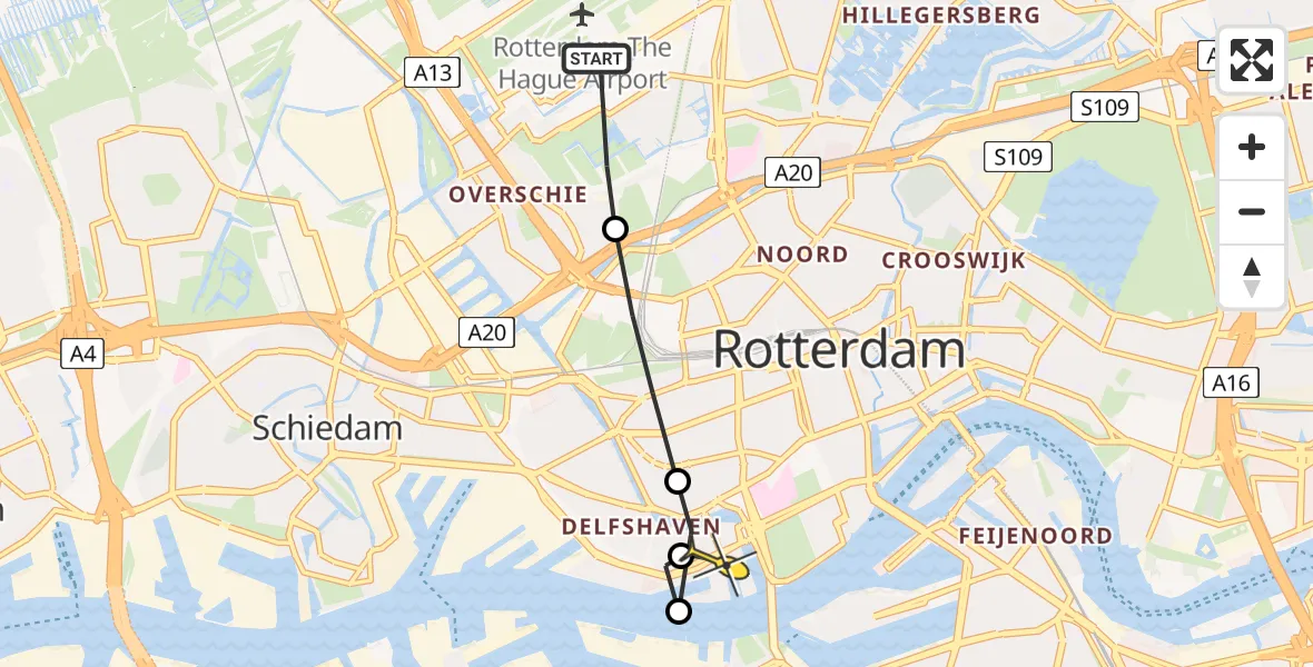 Routekaart van de vlucht: Lifeliner 2 naar Erasmus MC, Pilotenpad