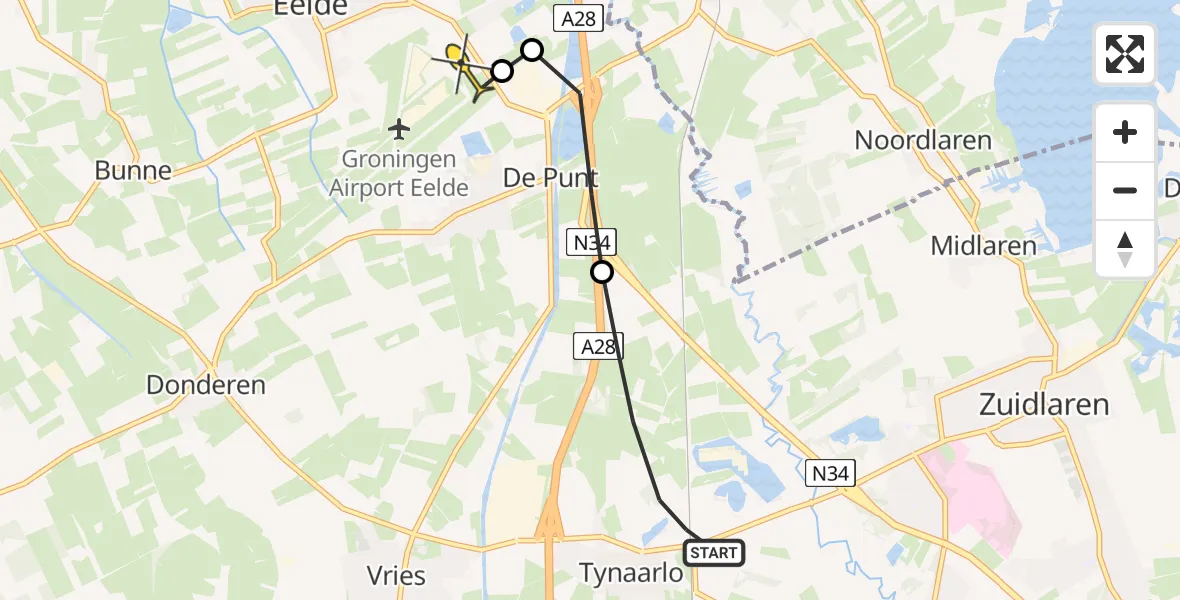Routekaart van de vlucht: Lifeliner 4 naar Groningen Airport Eelde, Osbroeksweg