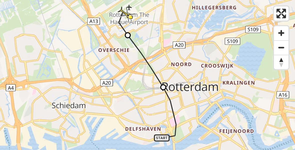 Routekaart van de vlucht: Lifeliner 2 naar Rotterdam The Hague Airport, Westzeedijk