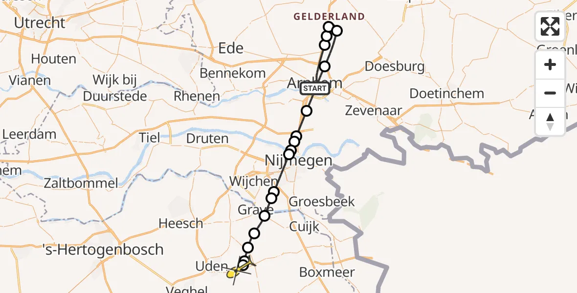 Routekaart van de vlucht: Lifeliner 3 naar Vliegbasis Volkel, Zuid-Peterstraat