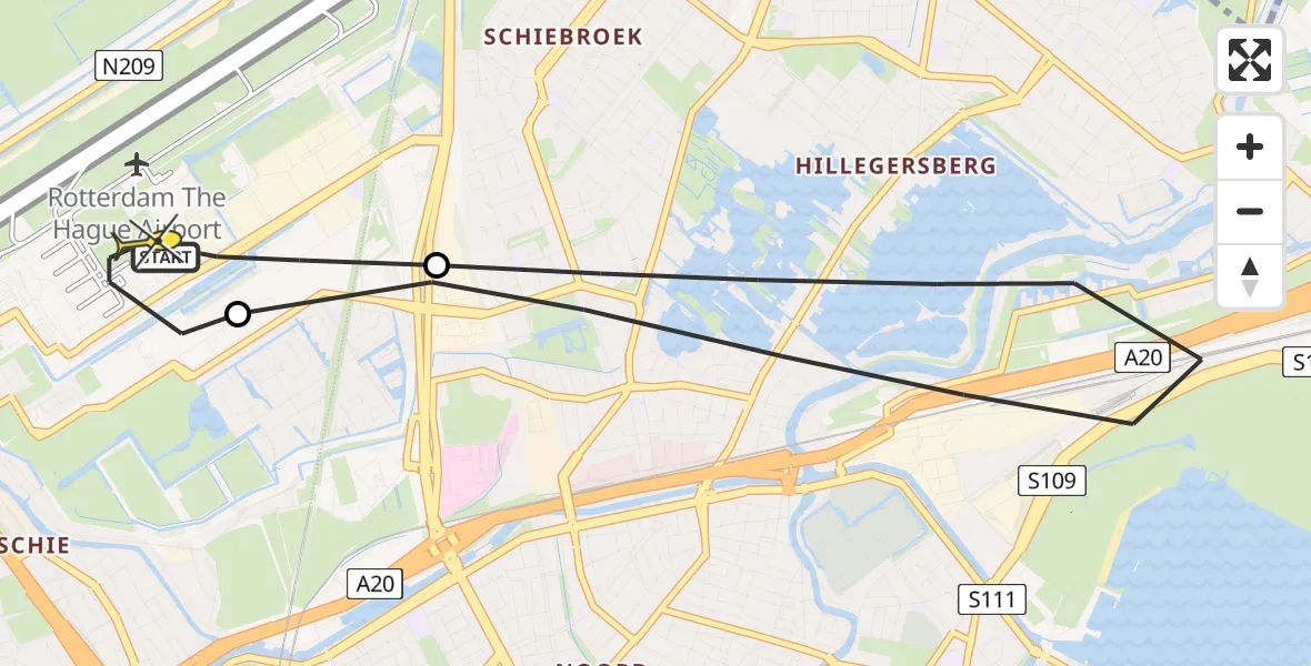 Routekaart van de vlucht: Lifeliner 2 naar Rotterdam The Hague Airport, G.K. van Hogendorpweg